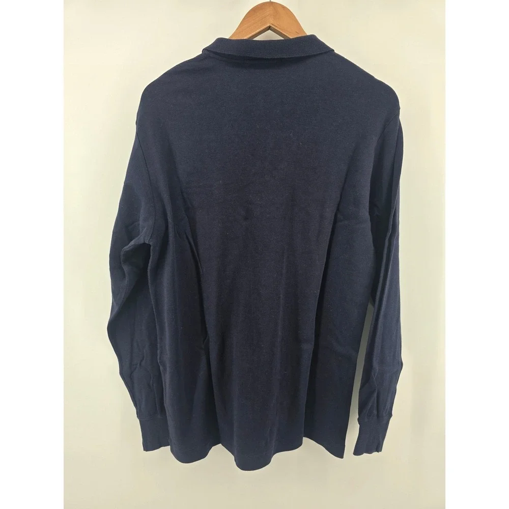 Ralph Lauren Polo Shirt Mens L Navy Blue Long Slv Equestrian Flap Pocket Cotton